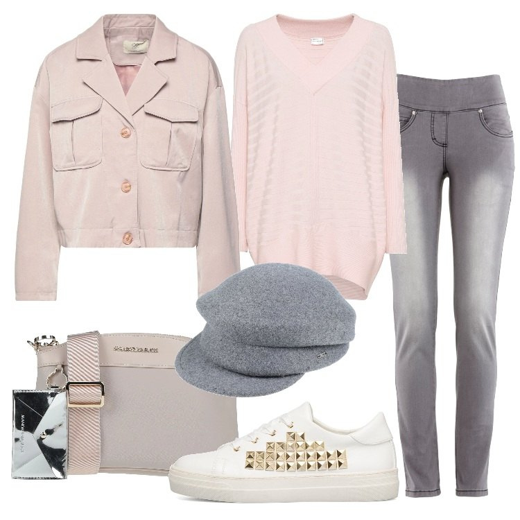 Outfit donna - Sneakers trendy con borchie a piramide. Stile Trendy per Tutti i giorni. Abbinamento con jeans slim fit, maglieria, giacche, borse a tracolla, cappelli, sneakers.