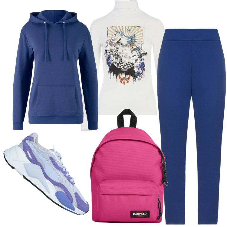 Outfit donna - Se c\'è il.sole corro al.parco. Stile Casual per Tutti i giorni. Abbinamento con felpe con cappuccio, pantaloni, sneakers, zaini, t-shirt.