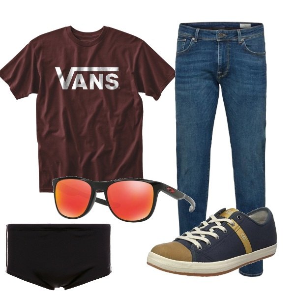 Outfit uomo - Cambio per la piscina. Stile Casual per Sport. Abbinamento con costumi.