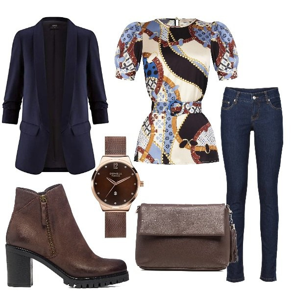 Outfit donna - L\'orologio marrone. Stile Casual per Tutti i giorni. Abbinamento con jeans skinny, bluse, stivaletti, borse a tracolla, blazer, orologi.