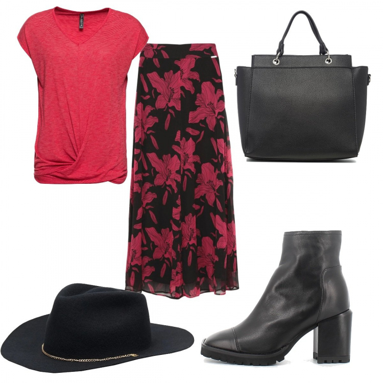 Outfit donna - Il cappello è trendy. Stile Trendy per Tutti i giorni. Abbinamento con maglieria, gonne lunghe, cappelli, stivaletti, borse a mano.