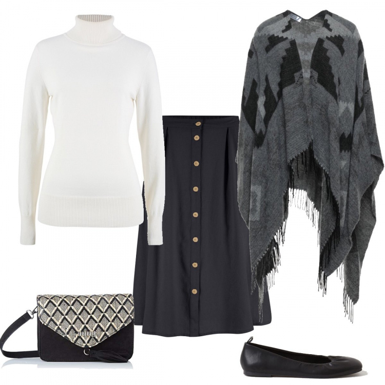 Outfit donna - Plus size borsa forme geometriche. Stile Basic per Tutti i giorni. Abbinamento con gonne longuette, cardigans, cappe, ballerine, borse a tracolla.