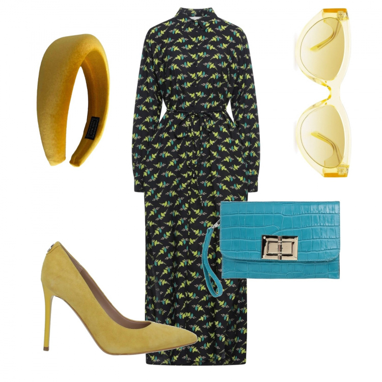 Outfit donna - Cerimonia 7. Stile Glamour per Cerimonia. Abbinamento con décolleté, vestiti lunghi, cerchietti, borse a mano, occhiali da sole.