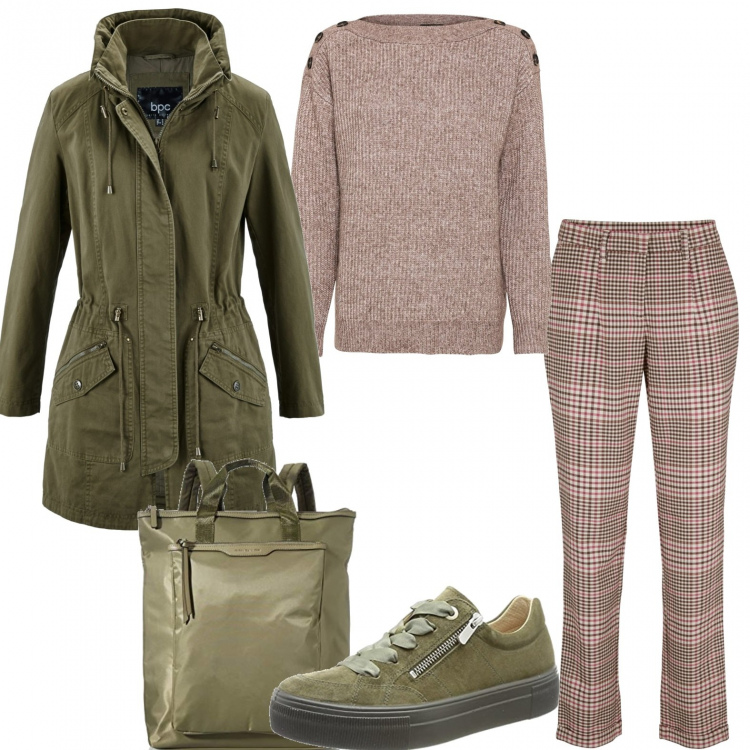 Outfit donna - Bisogna ascoltare. Stile Casual per Tutti i giorni. Abbinamento con maglieria, parka, pantaloni, zaini, sneakers.