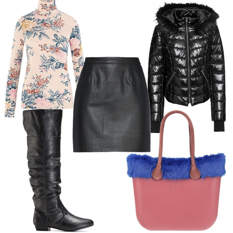 Outfit donna - In giro per lo shopping. Stile Trendy per Tutti i giorni. Abbinamento con stivali sopra il ginocchio, cappotti, minigonne, borse a mano, maglieria.