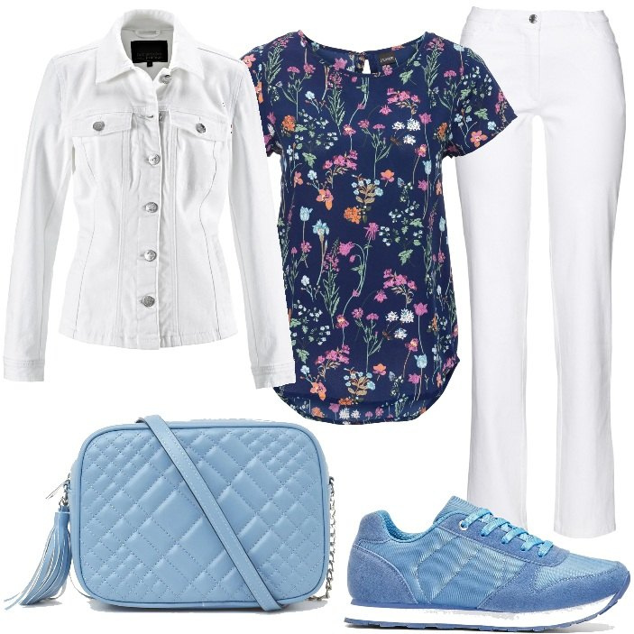 Outfit donna - Super look con budget friendly!. Stile Casual per Tutti i giorni. Abbinamento con bluse, pantaloni, sneakers, blazer, borse a tracolla.