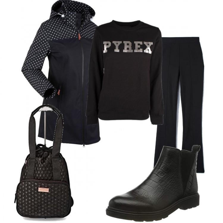 Outfit donna - Felpa Pyrex. Stile Casual per Tutti i giorni. Abbinamento con blazer, pantaloni, felpe, stivaletti chelsea, zaini.