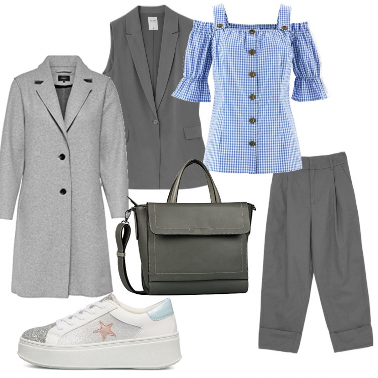Outfit donna - Con la camicia tirolese. Stile Casual chic per Tutti i giorni. Abbinamento con camicie a manica corta, pantaloni, gilet, sneakers, cappotti, shopping bag.