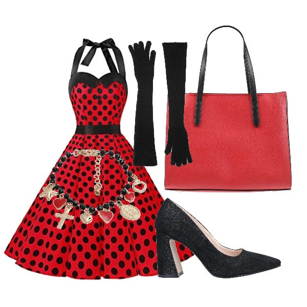 Outfit donna - W le donne.... Stile Bon Ton per Serata fuori. Abbinamento con borse a mano, décolleté, braccialetti, guanti, vestiti.