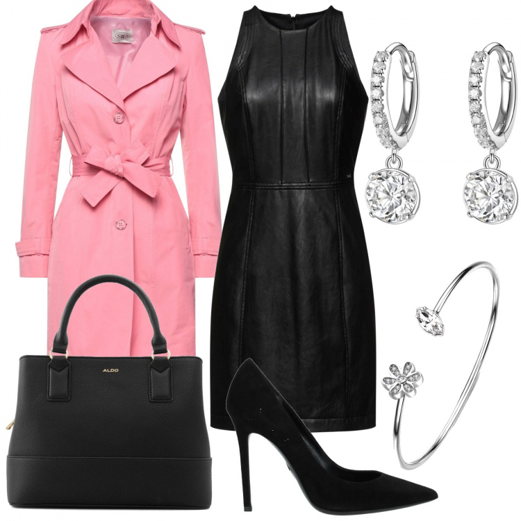 Outfit donna - Donna. Stile Chic per Serata fuori. Abbinamento con vestiti corti, cappotti, décolleté, braccialetti, orecchini, borse a mano.