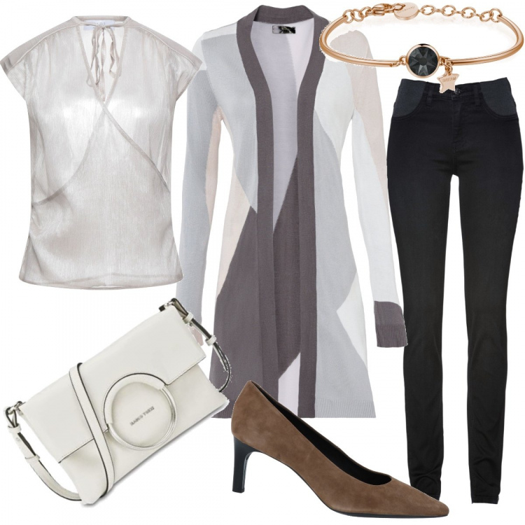 Outfit donna - Il cardigan dai colori tenui. Stile Casual chic per Serata fuori. Abbinamento con jeans skinny, vestiti da spiaggia, bluse, décolleté, braccialetti, borse a mano.