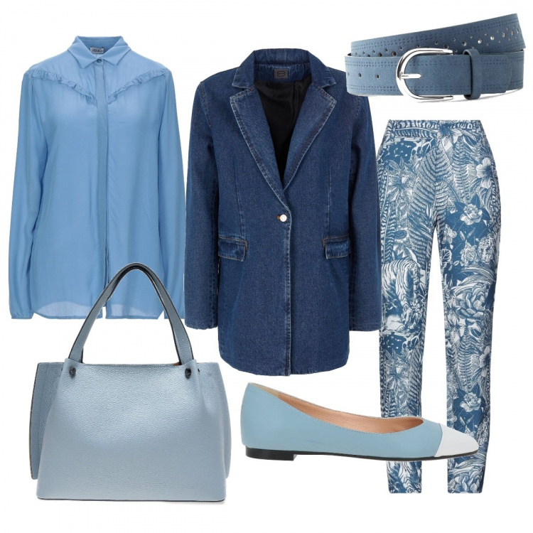 Outfit donna - La Giacca In Denim. Stile Casual per Ufficio. Abbinamento con cinture, pantaloni, ballerine, camicie, blazer, borse a mano.