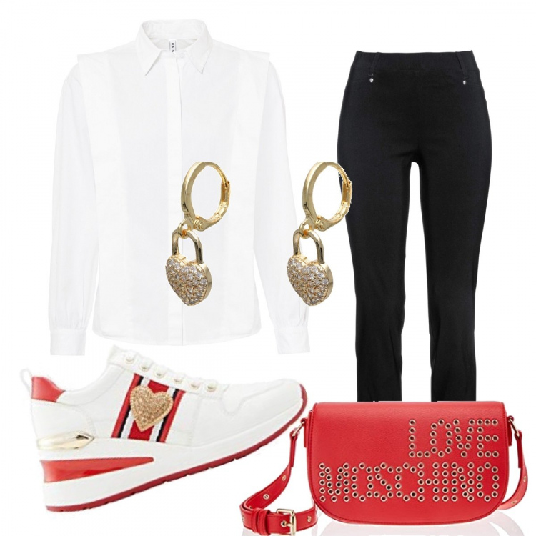 Outfit donna - Total look #1282562. Stile Glamour per Tutti i giorni. Abbinamento con pantaloni, camicie, orecchini, décolleté, borse a spalla.
