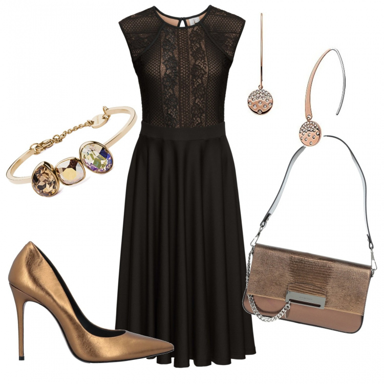 Outfit donna - Total look #1282714. Stile Chic per Serata fuori. Abbinamento con vestiti, borse a mano, décolleté, braccialetti, orecchini.
