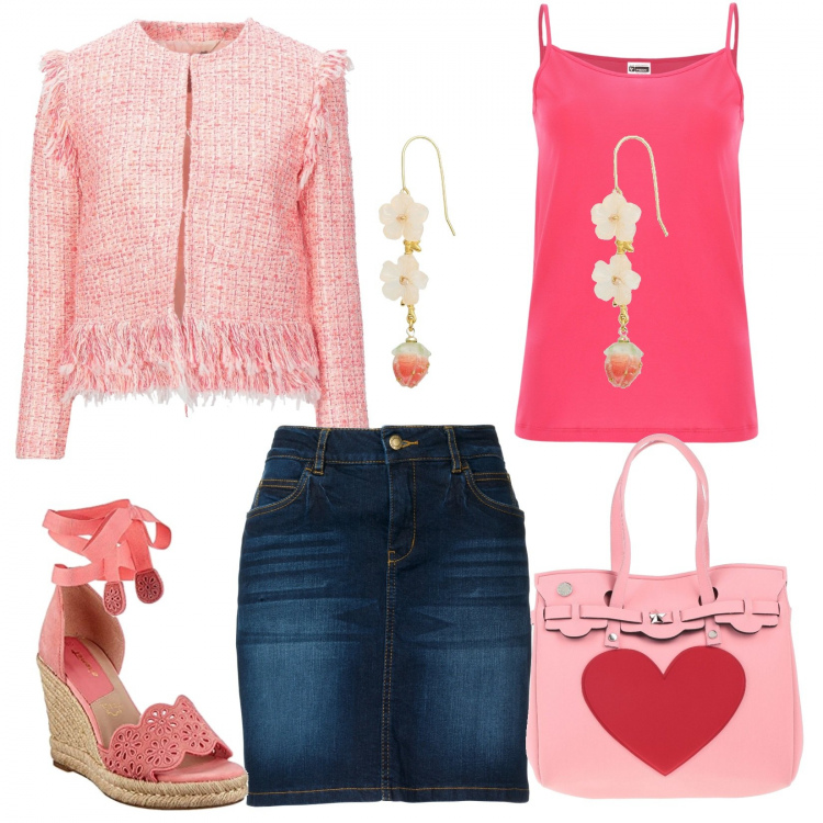 Outfit donna - Pomeriggio con le amiche. Stile Romantica per Tutti i giorni. look ideale per Tall. Abbinamento con gonne, blazer, orecchini, borse a mano, canottiere, sandali col tacco.