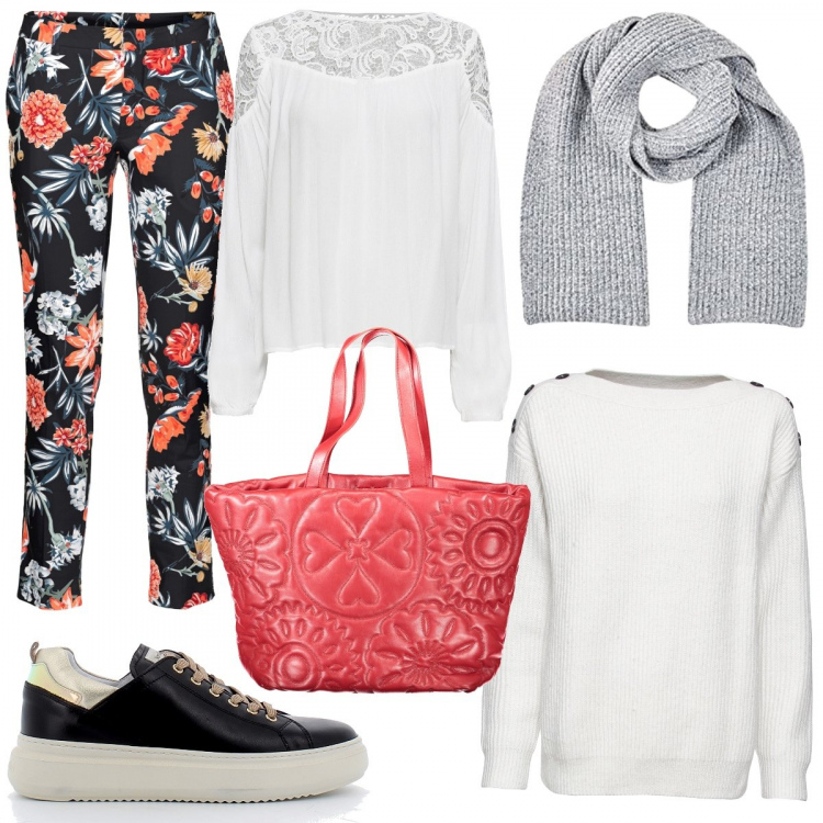 Outfit donna - Total look #1283633. per Tutti i giorni. Abbinamento con maglieria, pantaloni, tuniche, sneakers, borse a spalla, sciarpe.