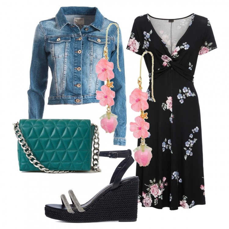 Outfit donna - Fiori Di Pesco. Stile Romantica per Tutti i giorni. Abbinamento con vestiti lunghi, orecchini, blazer, borse a spalla, sandali gioiello.