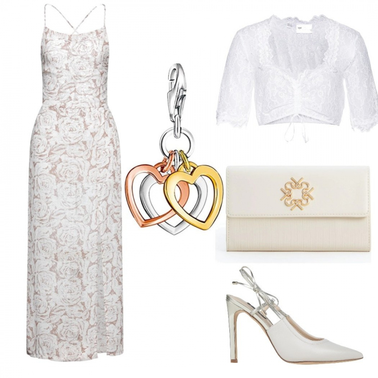 Outfit donna - Romantica #878. Stile Romantica per Cerimonia. Abbinamento con vestiti lunghi, décolleté, camicie, pochette, ciondoli.