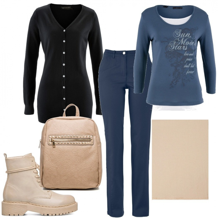 Outfit donna - Casual #4861. Stile Casual per Tutti i giorni. Abbinamento con maglieria, pantaloni, maglieria, sciarpe, anfibi, zaini.