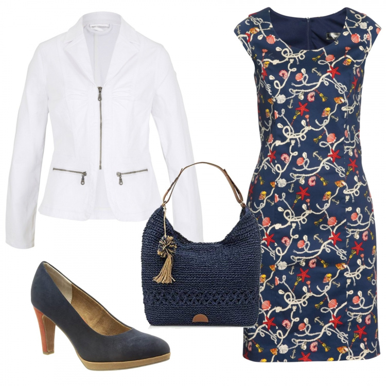 Outfit mujer - Chic #3575. Estilo Chic para Oficina. Combinación con bolso shopper, zapatos de tacón, vestidos tubo, blazers.