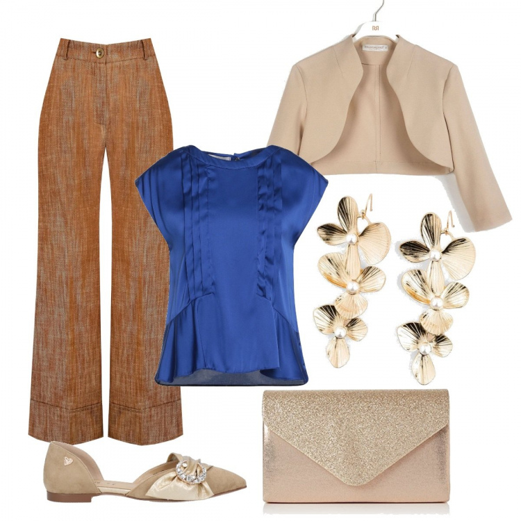 Outfit donna - Pantaloni+ballerine - curvy. Stile Vintage retrò per Cerimonia. Abbinamento con orecchini, bluse, ballerine, blazer, pantaloni a palazzo, pochette.