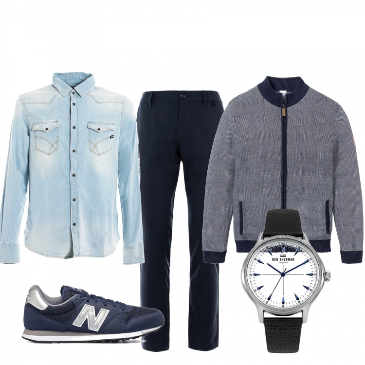 Outfit uomo - Total look #1287036. Stile Urban per Tutti i giorni. Abbinamento con cardigans, camicie, pantaloni, sneakers, orologi.