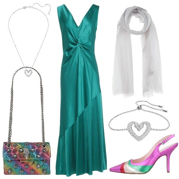Outfit donna - Matrimonio multicolor. Stile Chic per Cerimonia. Abbinamento con vestiti lunghi, décolleté, borse a spalla, sciarpe, braccialetti, collane.