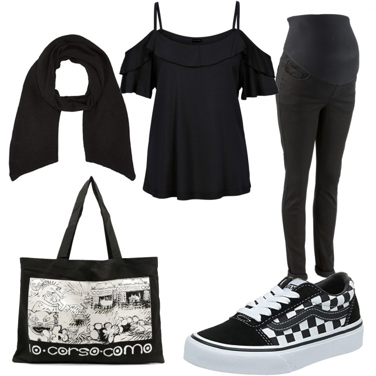 Outfit donna - Total look #1287600. Stile Basic per Tutti i giorni. look ideale per Premaman. Abbinamento con jeggings, top, borse tote, sneakers, sciarpe.