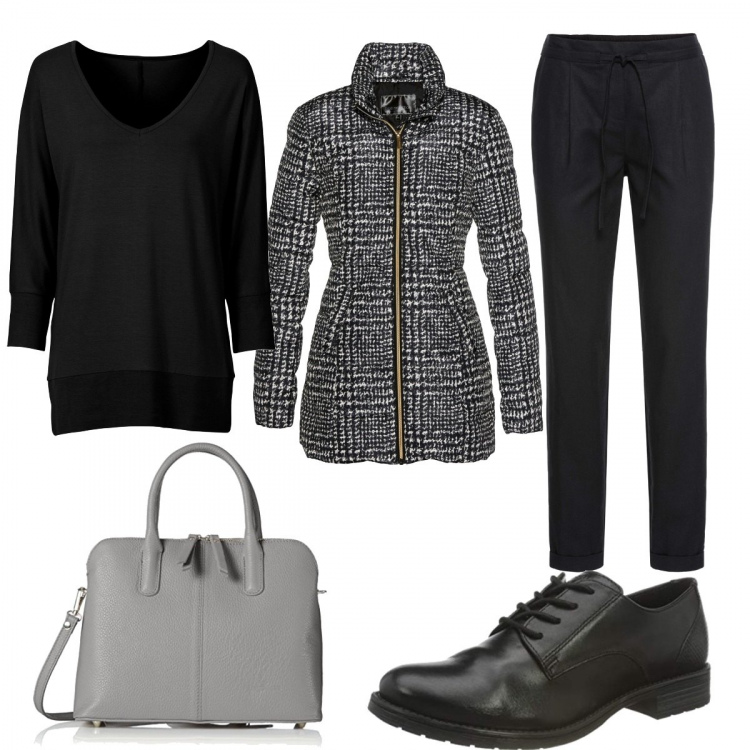 Outfit donna - Total look #1287607. Stile Mannish per Tutti i giorni. Abbinamento con giacche, pantaloni, maglieria, borse a tracolla, scarpe stringate.
