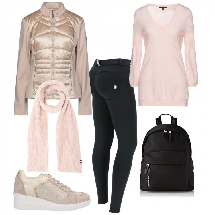 Outfit donna - Oggi fa freddo!. Stile Sporty chic per Tutti i giorni. Abbinamento con giacche, sneakers, pullovers, sciarpe, pantaloni skinny, zaini.