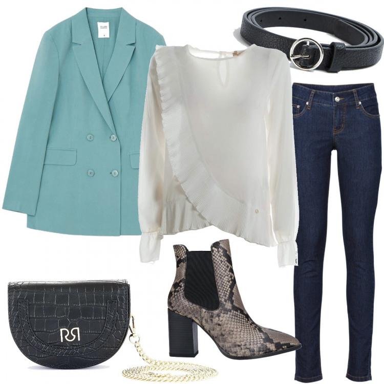 Outfit donna - Gli stivaletti pitonati. Stile Casual chic per Tutti i giorni. Abbinamento con jeans skinny, stivaletti chelsea, cinture, marsupi, bluse, giacche.