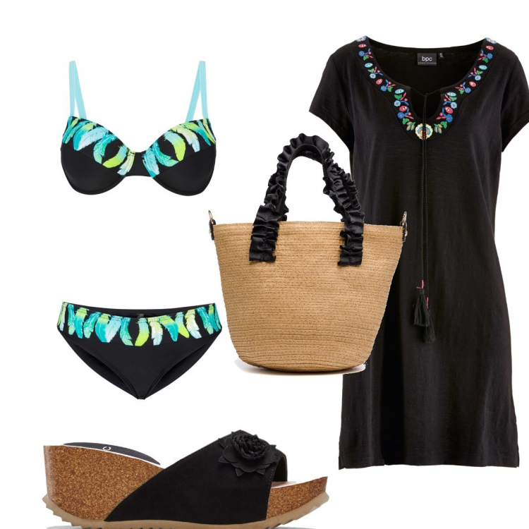 Outfit donna - Prepariamoci all’estate. Stile Chic per Tutti i giorni. Abbinamento con vestiti, bikini, sandali, borse a mano.