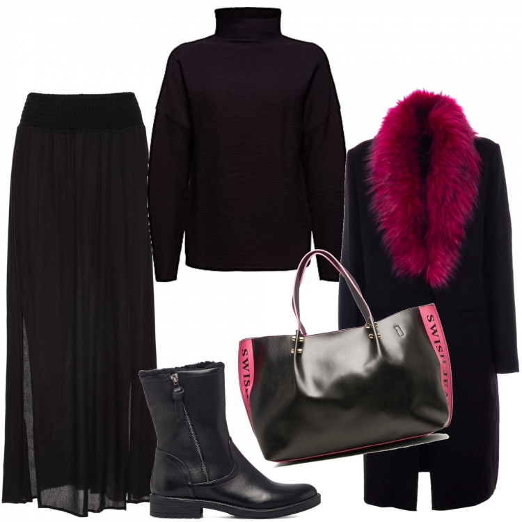 Outfit donna - Total look #1288012. per Tutti i giorni. Abbinamento con gonne lunghe, cappotti, borse a spalla, stivaletti, maglieria.