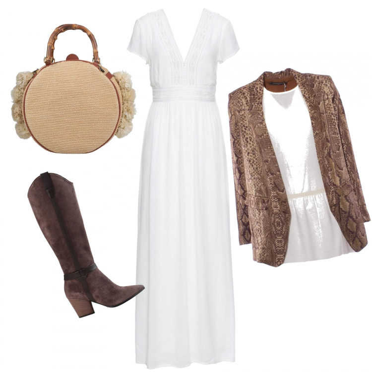 Outfit donna - Boho chic. Stile Boho per Tutti i giorni. Abbinamento con vestiti lunghi, borse a mano, stivali, blazer.