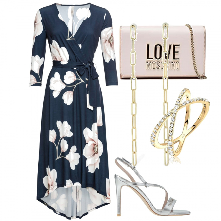 Outfit donna - Aria do festa. Stile Casual chic per Cerimonia. Abbinamento con vestiti lunghi, sandali col tacco, borse a spalla, anelli, orecchini.