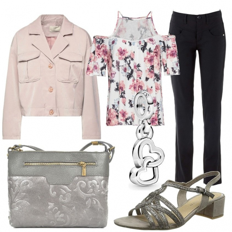 Outfit donna - Tessuti lucidi. Stile Chic per Tutti i giorni. Abbinamento con pantaloni, maglieria, giacche, borse a spalla, sandali col tacco, ciondoli.