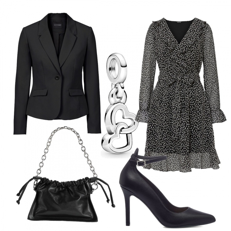Outfit donna - Glamour #2997. Stile Glamour per Serata fuori. Abbinamento con borse a mano, blazer, vestiti, décolleté, ciondoli.