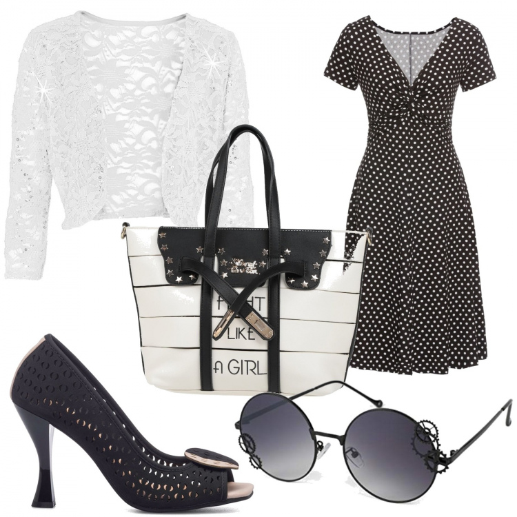 Outfit donna - Total look #1291351. Stile Bon Ton per Tutti i giorni. Abbinamento con vestiti lunghi, bolero, borse a mano, décolleté, occhiali da sole.