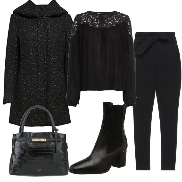 Outfit donna - Minimal #543. Stile Minimal per Tutti i giorni. Abbinamento con tuniche, pantaloni, borse a mano, cappotti, stivaletti chelsea.