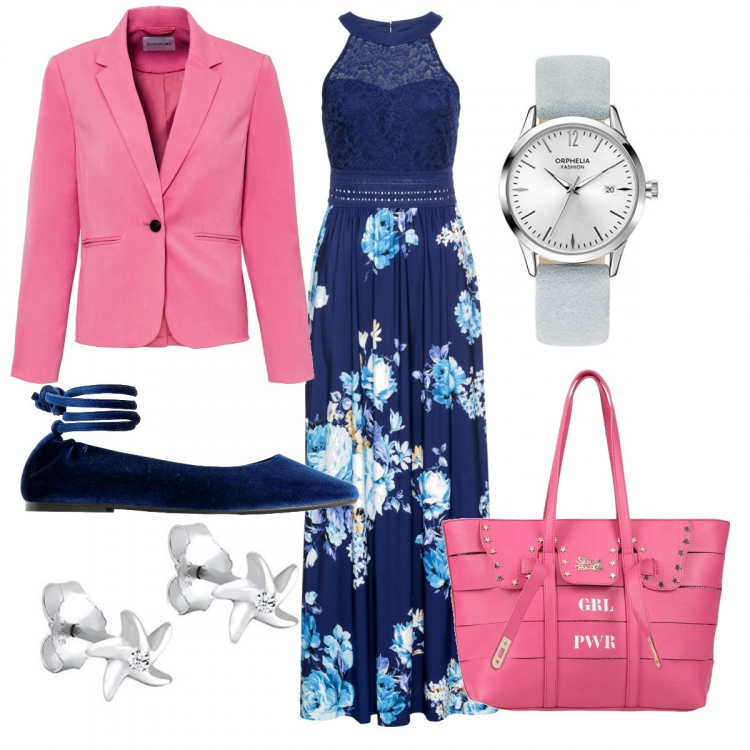 Outfit donna - Cerimonia a colori. Stile Romantica per Cerimonia. Abbinamento con vestiti lunghi, blazer, borse a mano, ballerine, orecchini, orologi.