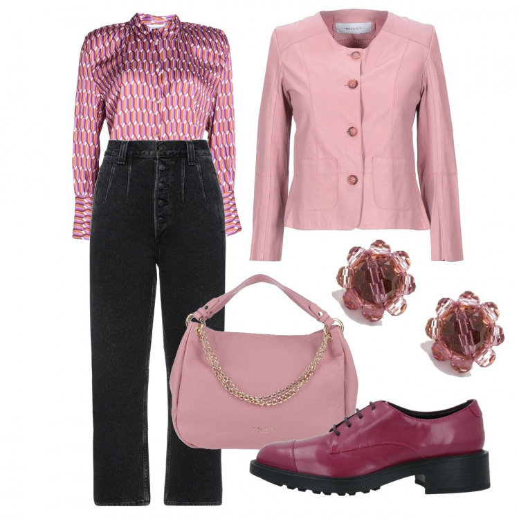 Outfit donna - La chanel sul denim nero. Stile Casual chic per Ufficio. Abbinamento con scarpe stringate, borse a mano, camicie, blazer, jeans, orecchini.