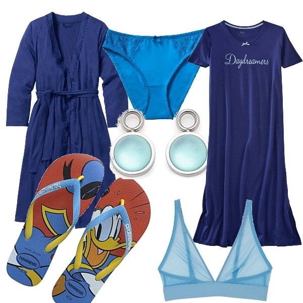 Outfit donna - Un bagno caldo e poi nanna. Stile Casual chic per Tutti i giorni. Abbinamento con vestaglie, top chiffon, tute, bralette, orecchini, infradito.