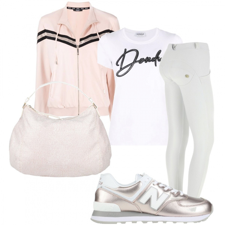 Outfit donna - Felpa rosa. Stile Basic per Tutti i giorni. Abbinamento con sneakers, borse a mano, felpe con cappuccio, t-shirt, pantaloni skinny.