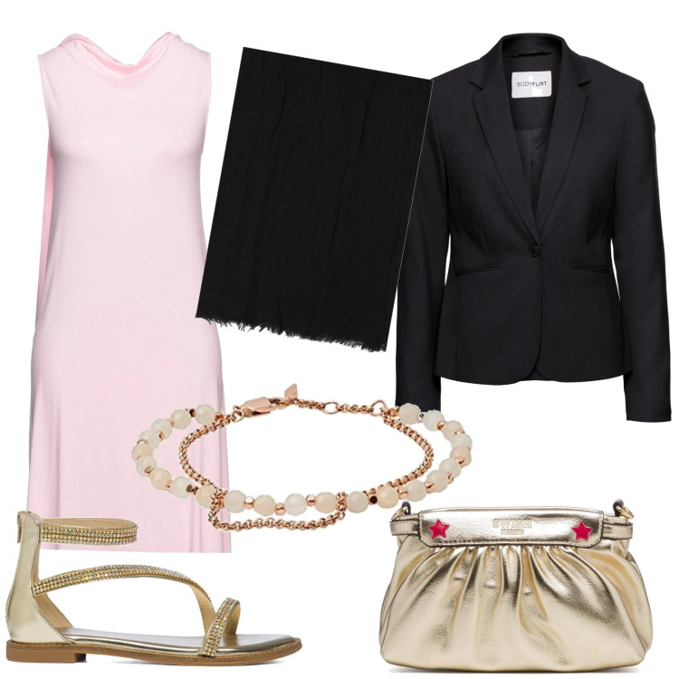 Outfit donna - Prime idee per una cerimonia. Stile Chic per Cerimonia. Abbinamento con blazer, vestiti corti, sciarpe, sandali gioiello, clutch, braccialetti.
