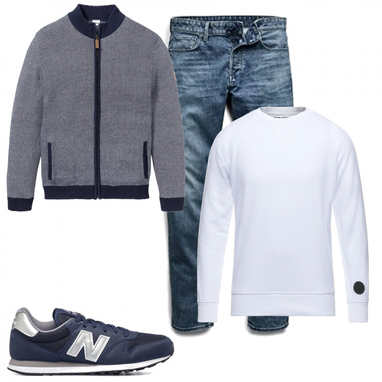 Outfit uomo - Semplice e mai banale. Stile Trendy per Tutti i giorni. Abbinamento con cardigans, felpe, sneakers, jeans.