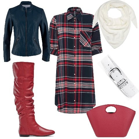 Outfit donna - Abito chemisier. Stile Casual per Tutti i giorni. Abbinamento con vestiti chemisier, cinture, giacche sportive, stivali, borse a mano, sciarpe.