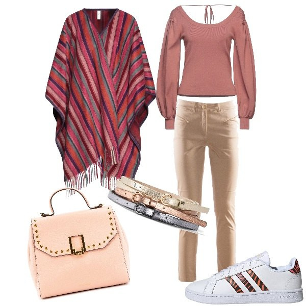 Outfit donna - Mantella per la primavera. Stile Casual per Tutti i giorni. Abbinamento con cinture, pullovers, cappe, pantaloni, borse a mano, sneakers.