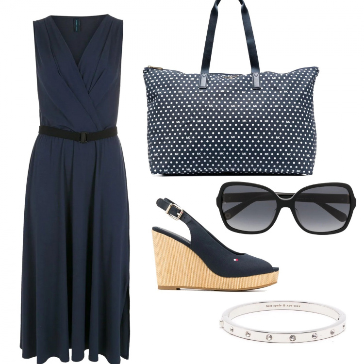 Outfit donna - Le zeppe Tommy Hilfiger. Stile Casual chic per Serata fuori. Abbinamento con vestiti midi/longuette, borse tote, braccialetti, sandali col tacco, occhiali da sole.