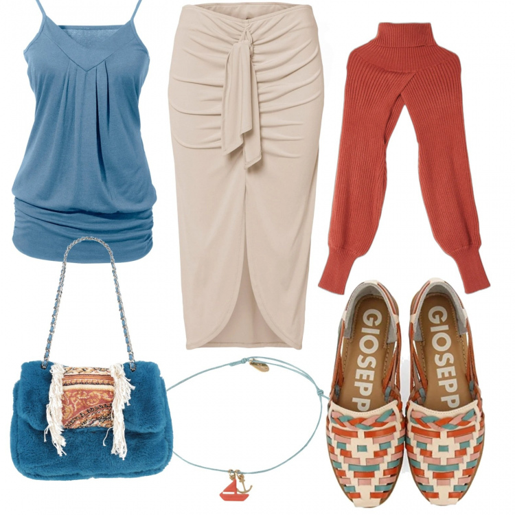 Outfit donna - Il dettaglio che confonde. Stile Glamour per Tutti i giorni. Abbinamento con top, gonne, borse a spalla, braccialetti, bolero, ballerine.