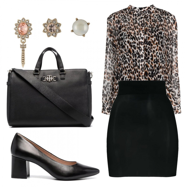 Outfit donna - Total look #1297045. Stile Casual chic per Ufficio. Abbinamento con bluse, gonne, orecchini, borse tote, décolleté.